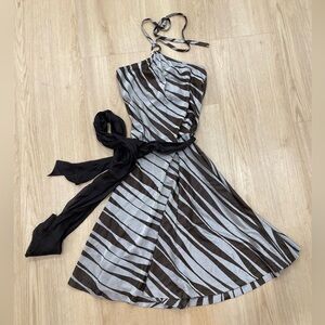 Miss Sixty brown and grey print halter neck dress with tie waist size Small